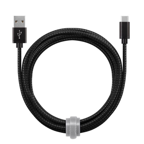 Powerology - Câble USB Type-C de 10 Pieds, Tressé, Noir