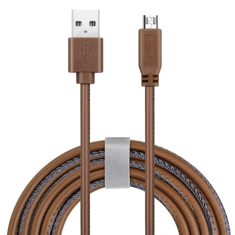 Powerology - Câble en Cuir Micro USB, 4 Pieds, Marron