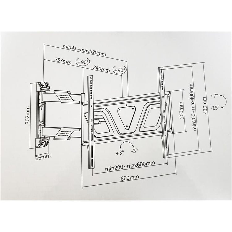 Pro HD SUPT-05 Support Mural pour Télévision LED LCD PLASMA Ultra-Plat à Mouvement Complet, VESA 600x400, 37" à 70" - Simple Boutique