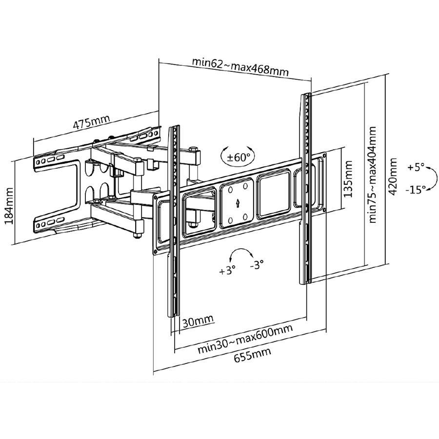 Pro-HD - Support Articulé À Double Bras pour Téléviseur de 37'' - 70'', Poid Maximum de 40kg (88lbs), Noir - Simple Boutique