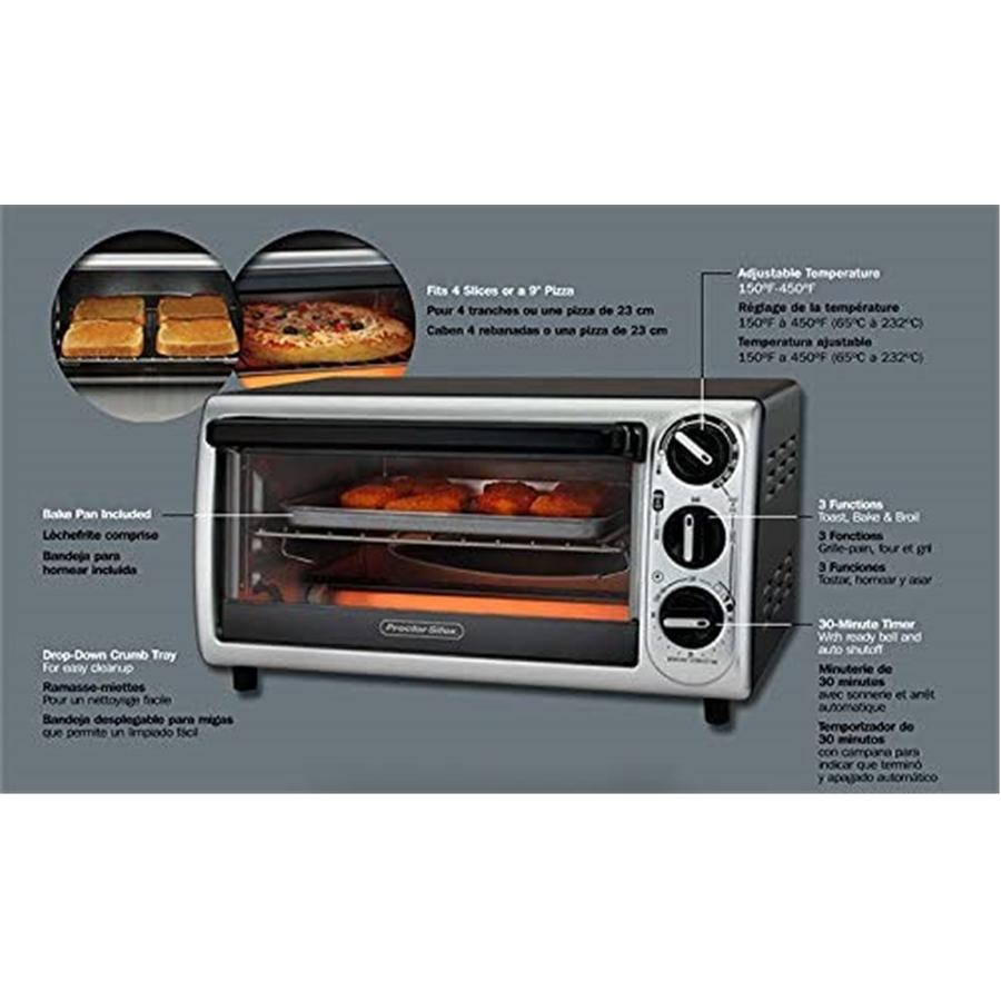 Proctor Silex - Four Grille-Pain à 4 Tranches avec Plaque de Cuisson, Noir - Simple Boutique