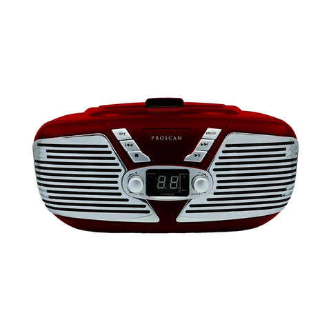 Proscan - BoomBox / Lecteur CD Portable avec Radio AM/FM, Style Rétro, Entrée AUX, Rouge