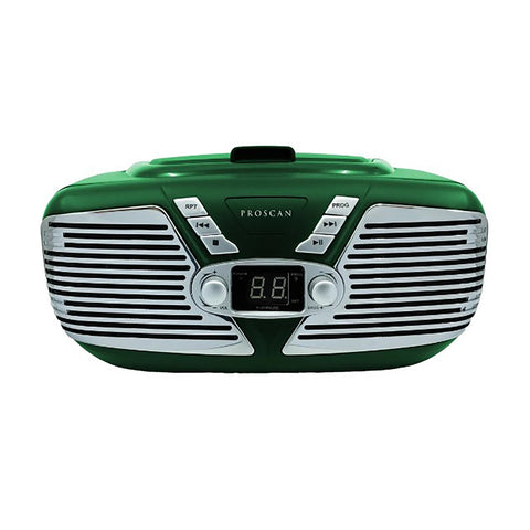 Proscan - BoomBox / Lecteur CD Portable avec Radio AM/FM, Style Rétro, Entrée AUX, Vert