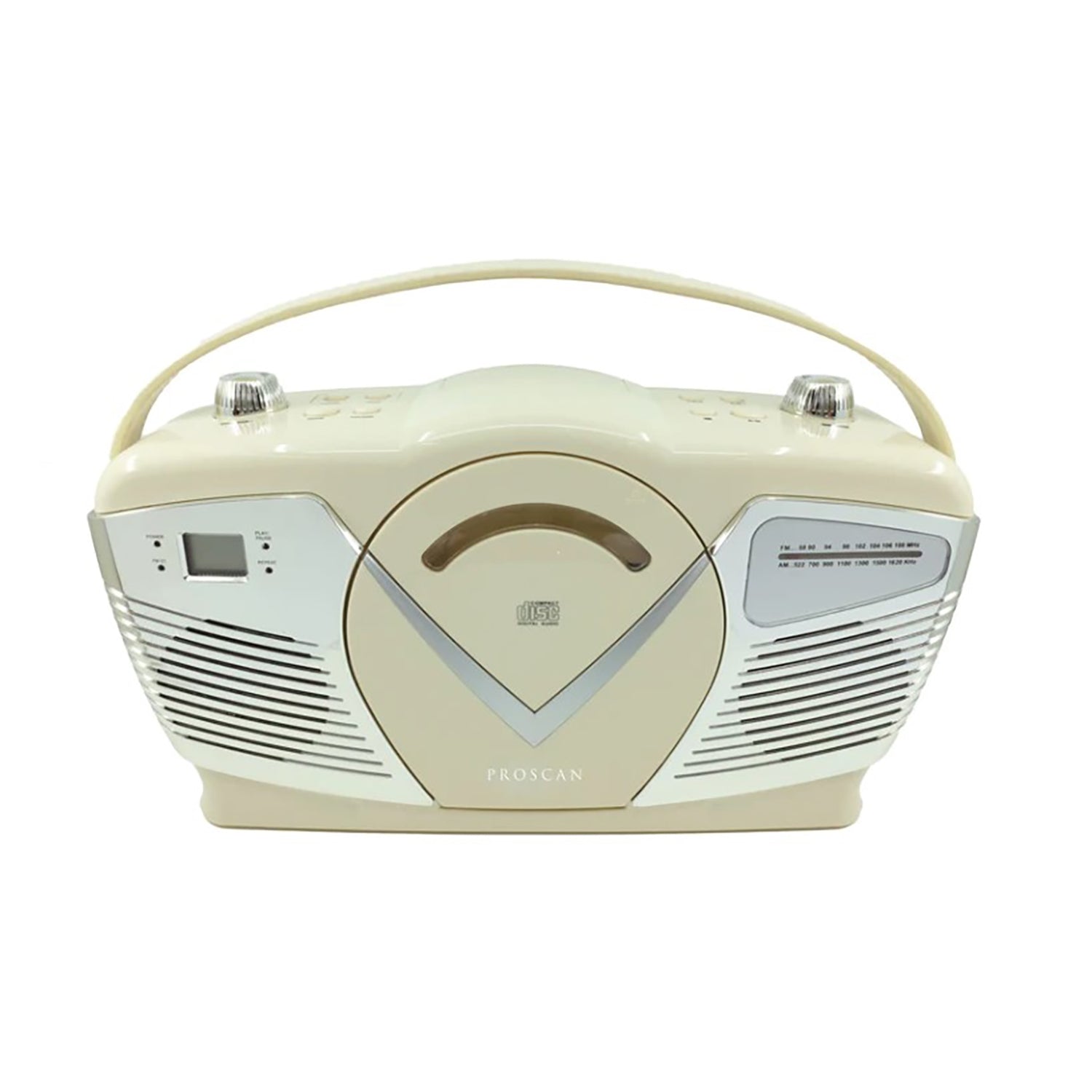 Proscan - BoomBox / Lecteur CD avec Radio AM/FM et Entrée AUX, Style Rétro, Crème - Simple Boutique