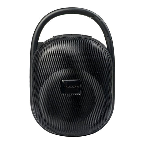 Proscan - Haut-Parleur Bluetooth Portable avec Clip de Transport, Radio AM/FM, Éclairage LED, Noir
