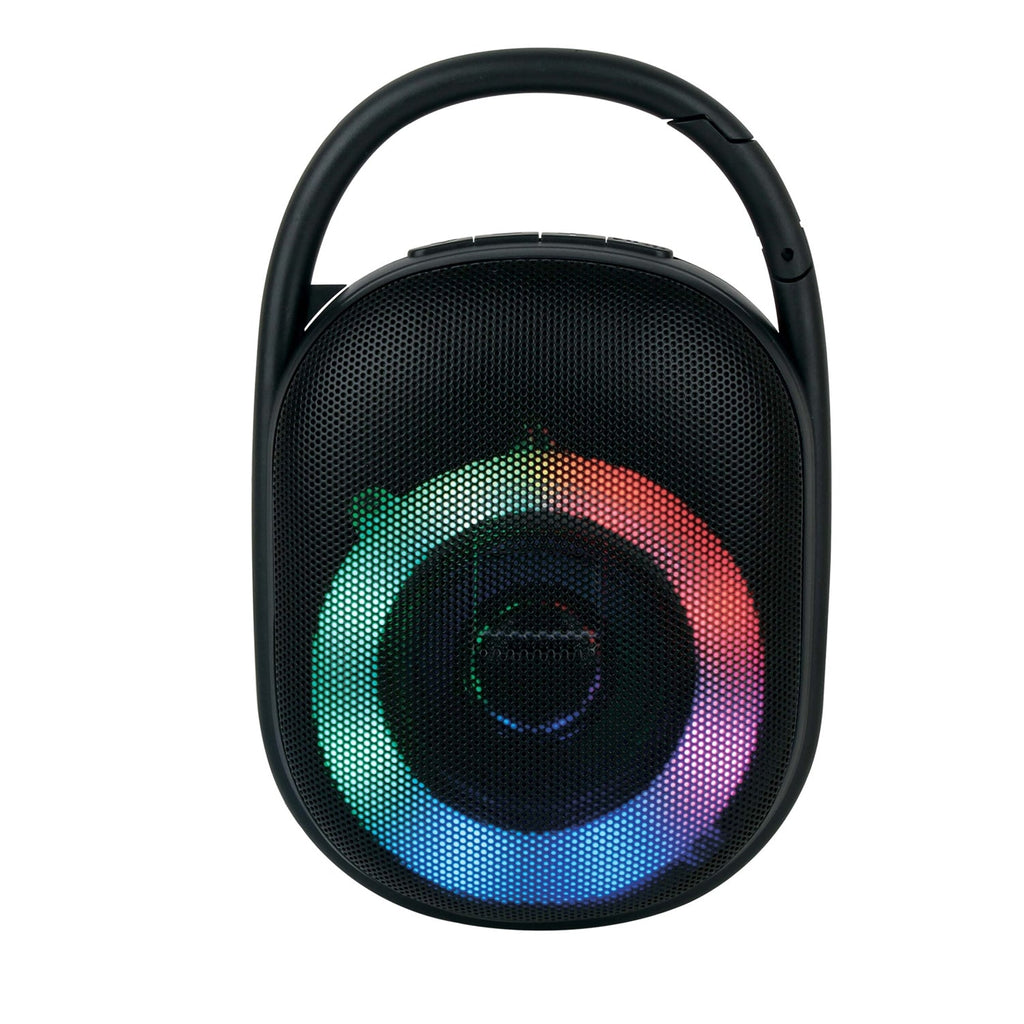 Proscan - Haut-Parleur Bluetooth Portable avec Clip de Transport, Radio AM/FM, Éclairage LED, Noir