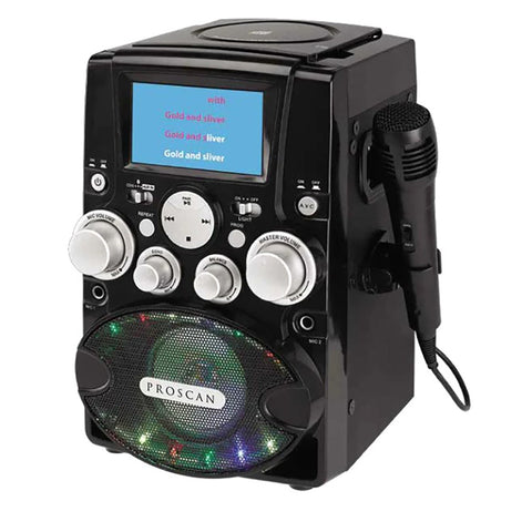 Proscan - Système de Karaoké Bluetooth avec Lumières Disco et Microphone Filaire, Noir