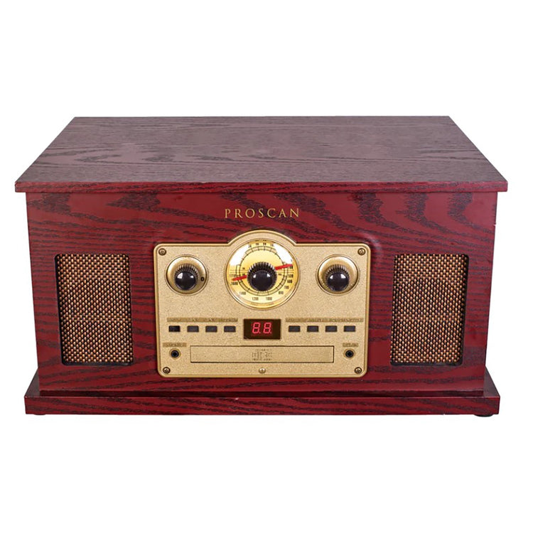 Proscan - Tourne-Disque Bluetooth Nostalgique 6 en 1 avec Lecteur CD et Casettes, Entrée AUX, Radio AM/FM, Marron - Simple Boutique