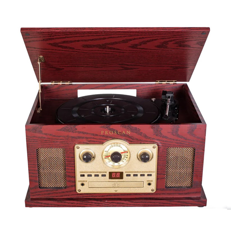 Proscan - Tourne-Disque Bluetooth Nostalgique 6 en 1 avec Lecteur CD et Casettes, Entrée AUX, Radio AM/FM, Marron - Simple Boutique
