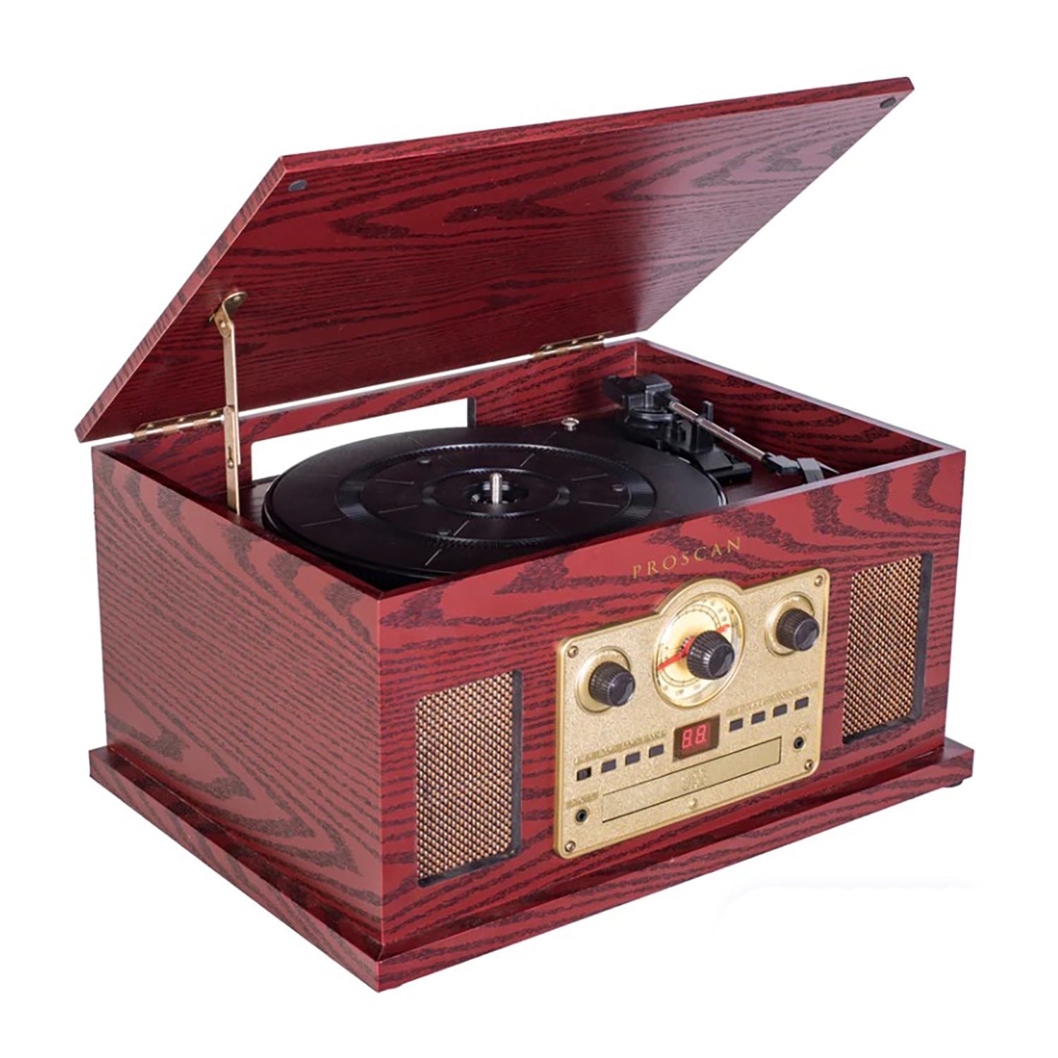 Proscan - Tourne-Disque Bluetooth Nostalgique 6 en 1 avec Lecteur CD et Casettes, Entrée AUX, Radio AM/FM, Marron - Simple Boutique