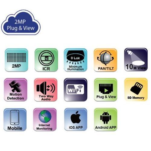 Provision ISR PT-838 Caméra Plug & View Pan/Tilt IR Objectif Fixe Sans Fil Wifi 2MP - Simple Boutique