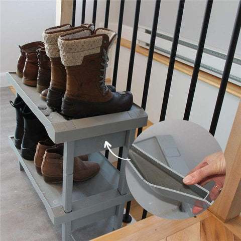 RAKABOT - Étagère de Rangement pour Chaussures, Bottes d'hiver et Bottes de Pluie avec Système de Récupération d'eau, Gris