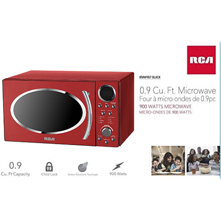 RCA - Micro-Ondes de 0.9 Pied Cube, 900 Watts, Style Rétro, Rouge - Simple Boutique