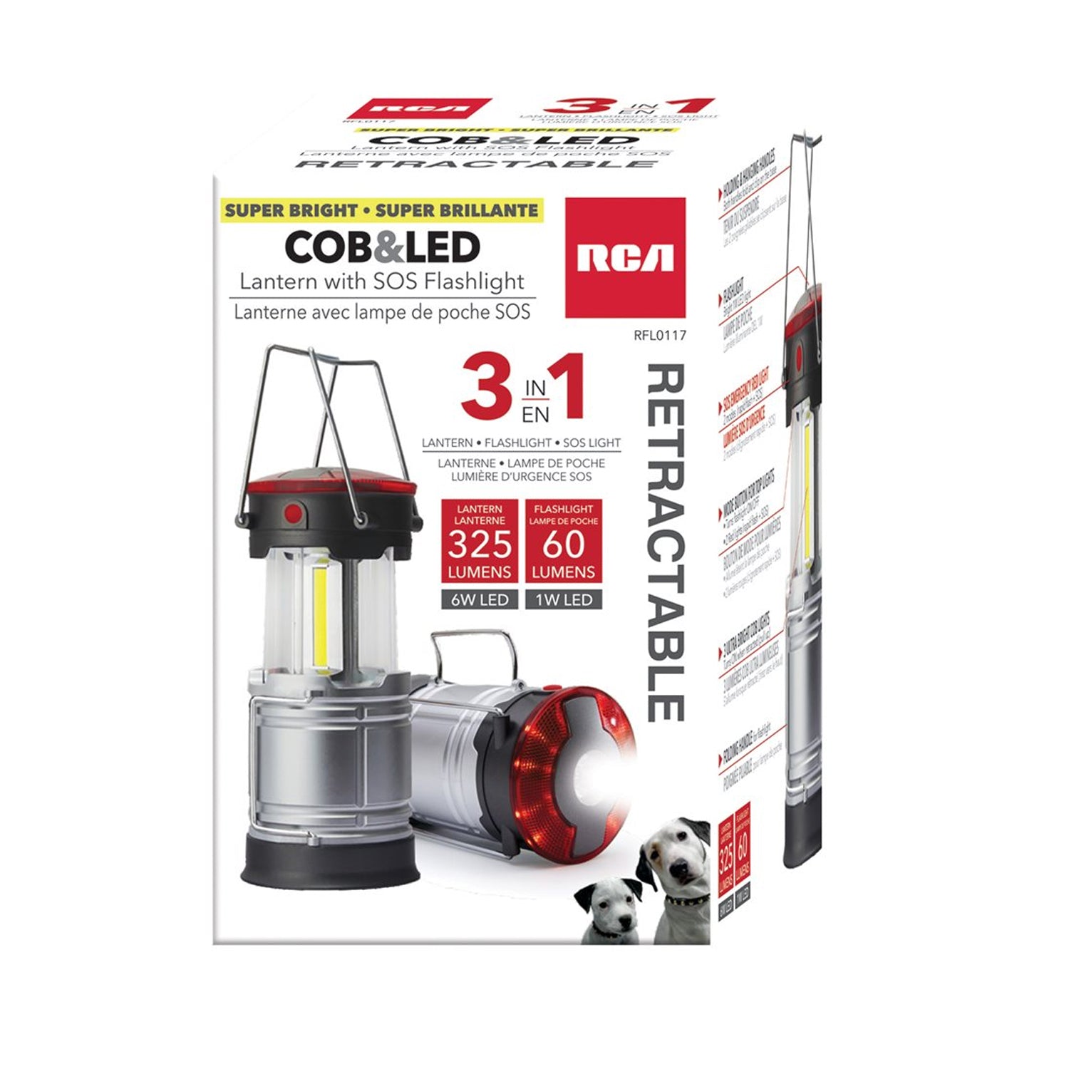 RCA RFL0117 - 3 en 1 Lanterne Rétractable, Lampe de Poche LED et Mode SOS - Simple Boutique