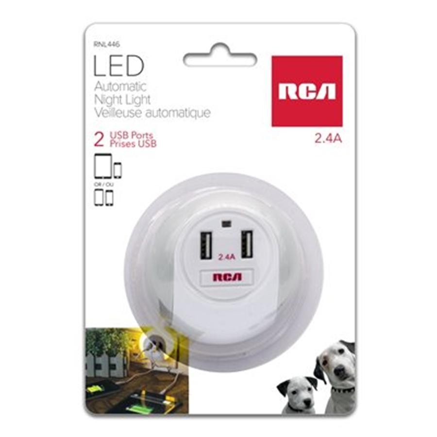 RCA RNL446 Veilleuse DEL automatique avec 2 Prises USB Blanc - Simple Boutique