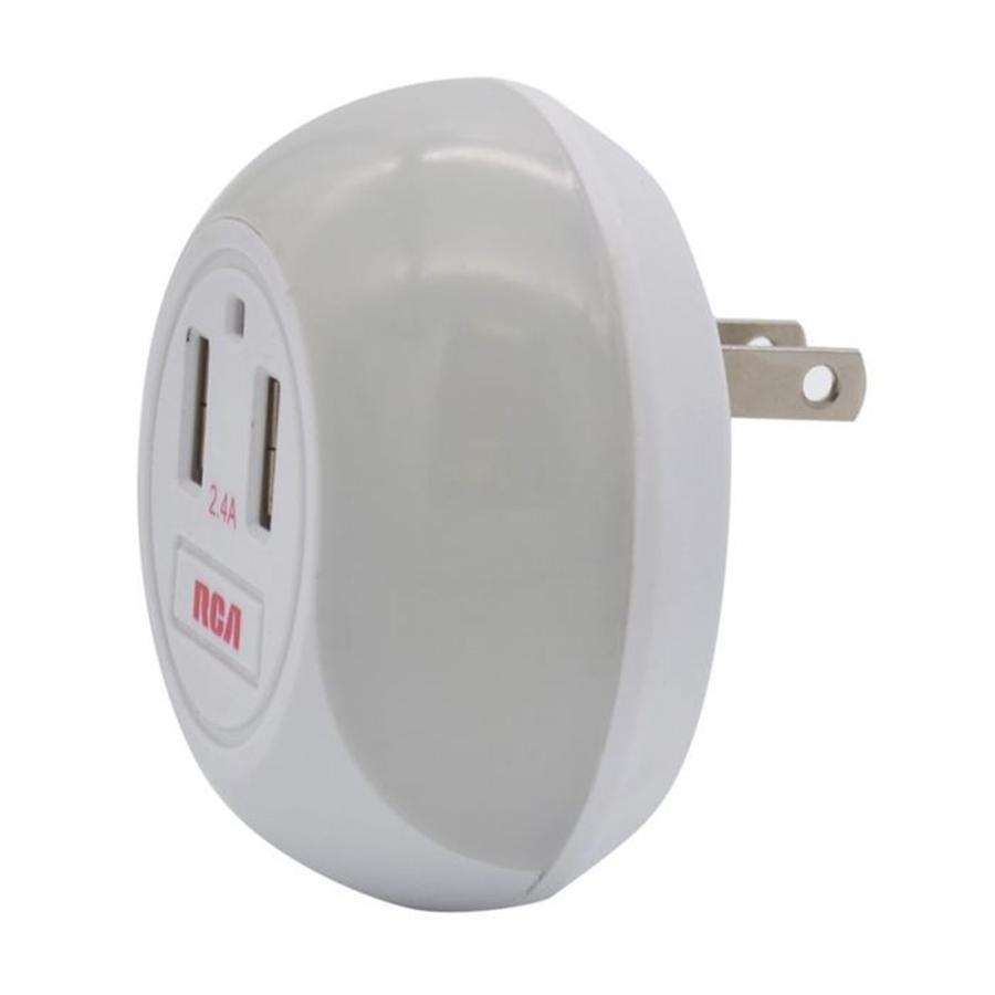 RCA RNL446 Veilleuse DEL automatique avec 2 Prises USB Blanc - Simple Boutique