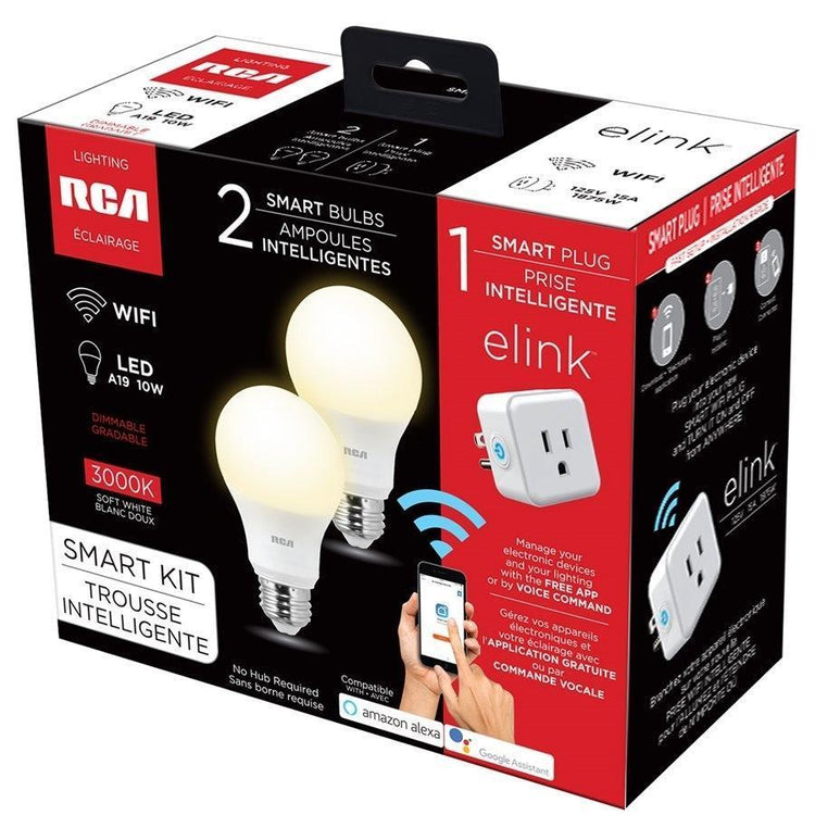 RCA SMK183 Trousse Intelligente Smart Wi-Fi 2 Ampoules Gradable + 1 Prise Intelligente Blanc - Simple Boutique