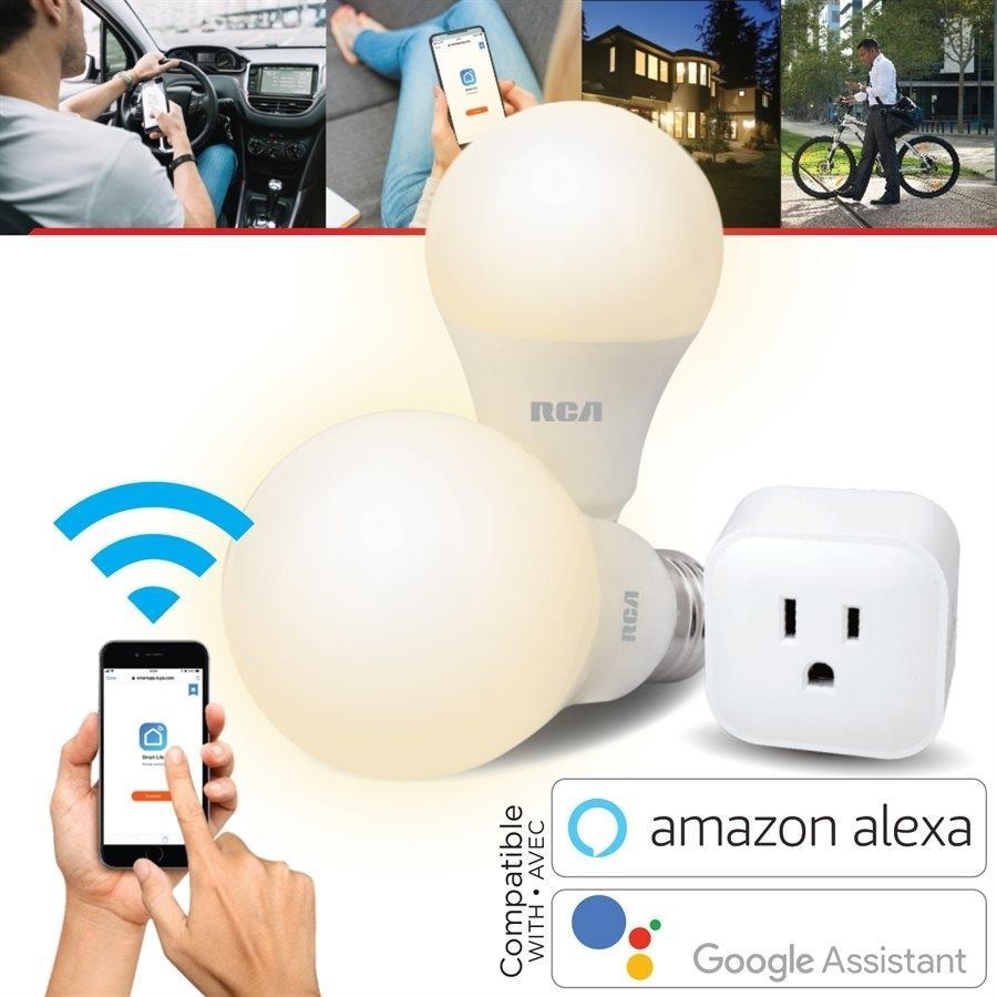 RCA SMK183 Trousse Intelligente Smart Wi-Fi 2 Ampoules Gradable + 1 Prise Intelligente Blanc - Simple Boutique