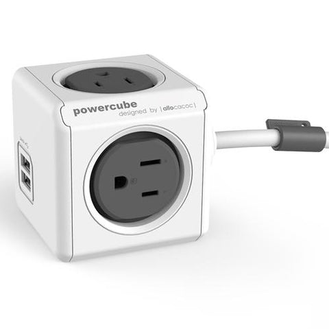 Rallonge Powercube Extended 4 Prises + 2xUSB 1.5M 4.9pi - Gris