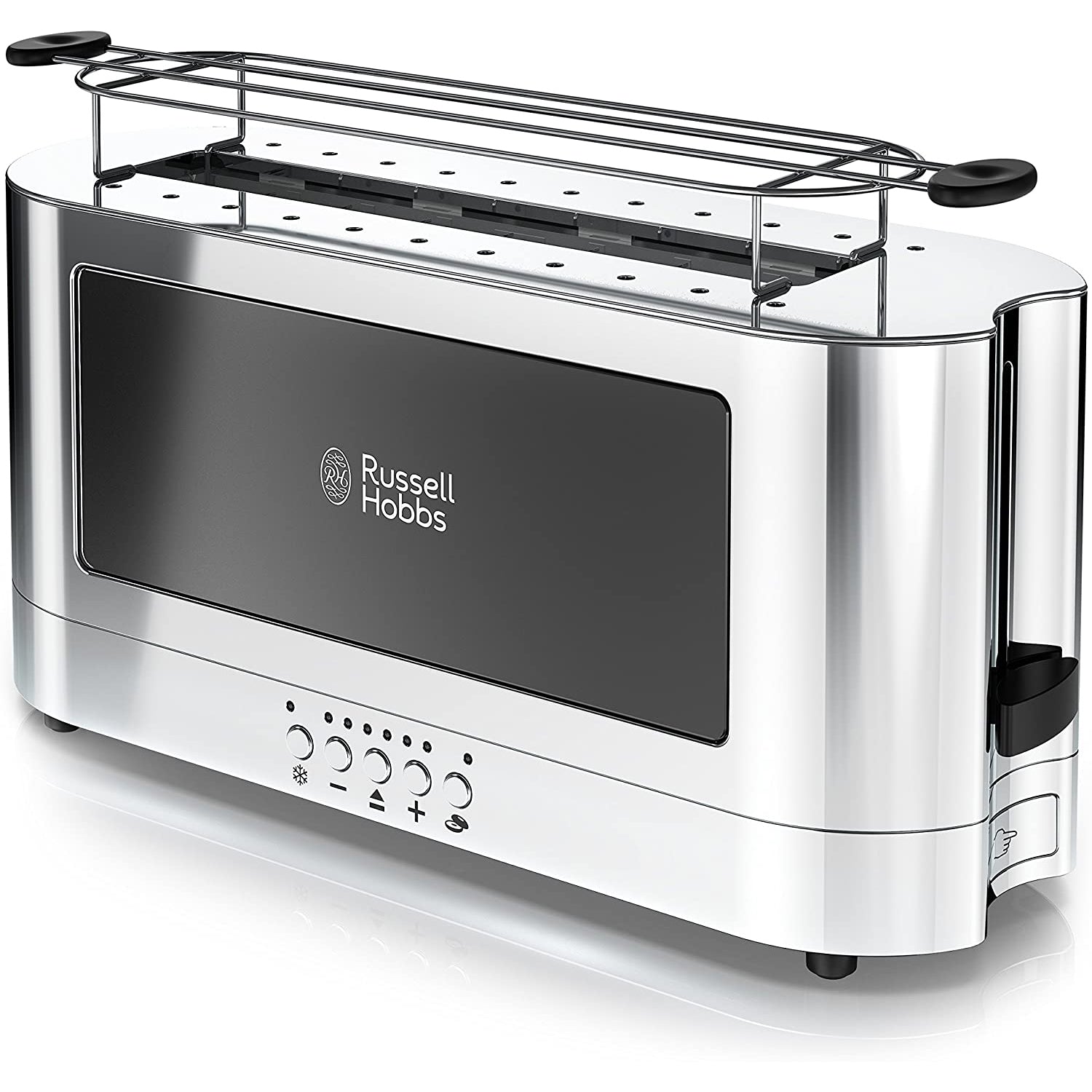 Russell Hobbs - Grille-Pain Moderne à 2 Tranches ou Tranche Longue avec Grille Chauffante Amovible Accents de verre et Acier Inoxydable - Simple Boutique
