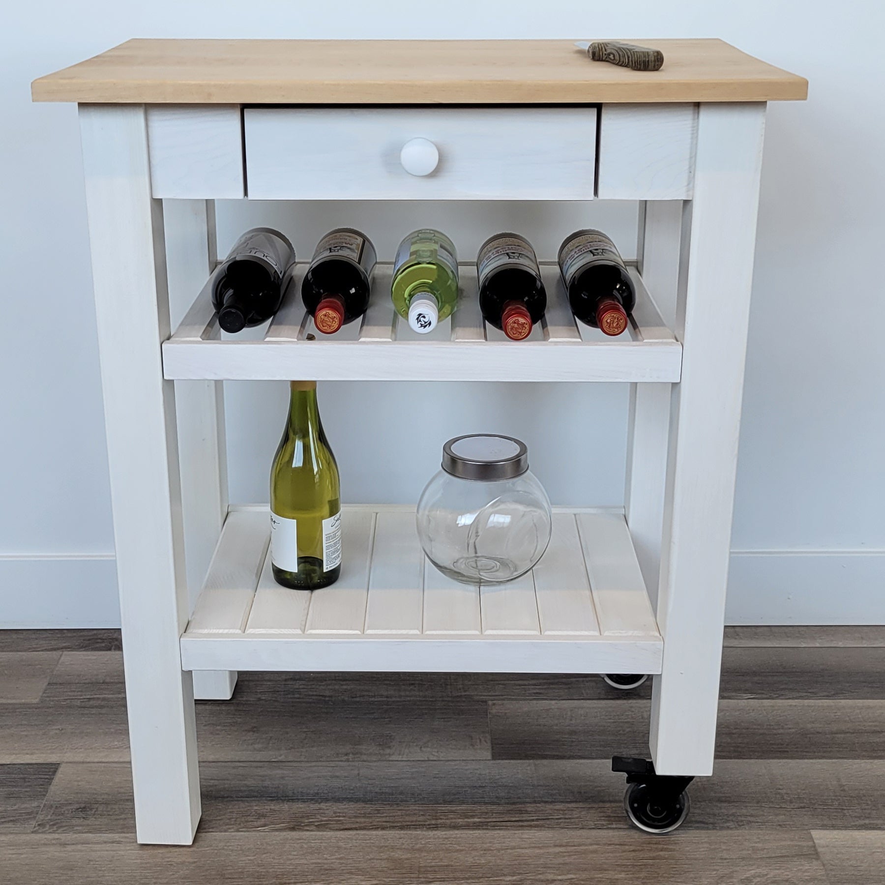 SB Îlot de Cuisine mobile sur Roues 28" x 18" x 34" avec Tiroir Blanc - Fabriqué au Canada - Simple Boutique