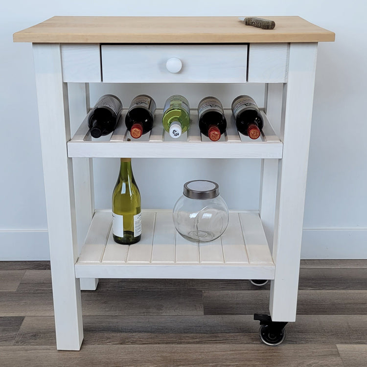 SB Îlot de Cuisine mobile sur Roues 28" x 18" x 34" avec Tiroir Blanc - Fabriqué au Canada - Simple Boutique