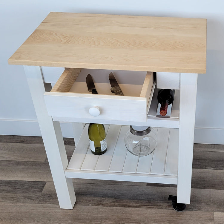 SB Îlot de Cuisine mobile sur Roues 28" x 18" x 34" avec Tiroir Blanc - Fabriqué au Canada - Simple Boutique