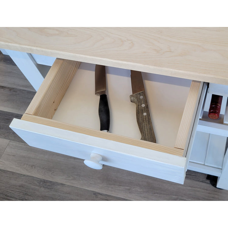 SB Îlot de Cuisine mobile sur Roues 28" x 18" x 34" avec Tiroir Blanc - Fabriqué au Canada - Simple Boutique