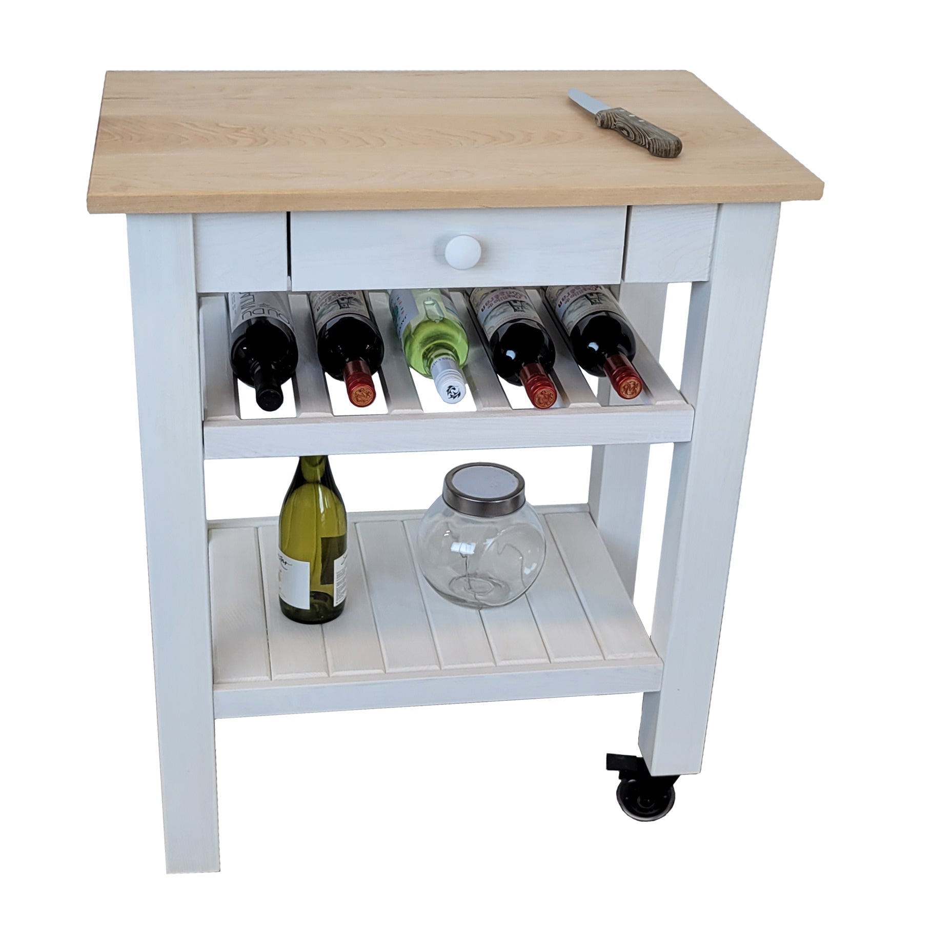 SB Îlot de Cuisine mobile sur Roues 28" x 18" x 34" avec Tiroir Blanc - Fabriqué au Canada - Simple Boutique