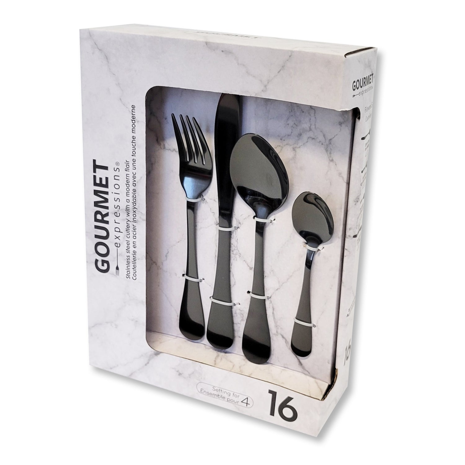 Safdie & Co - Ensemble de Couverts/Coutellerie en Acier Inoxydable, 16 Morceaux, Vont au Lave-Vaiselle, Noir Onyx - Simple Boutique