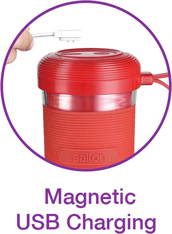 Salton BL2045RD - Mélangeur Portable Réchargeable, Capacité de 300ml. Rouge