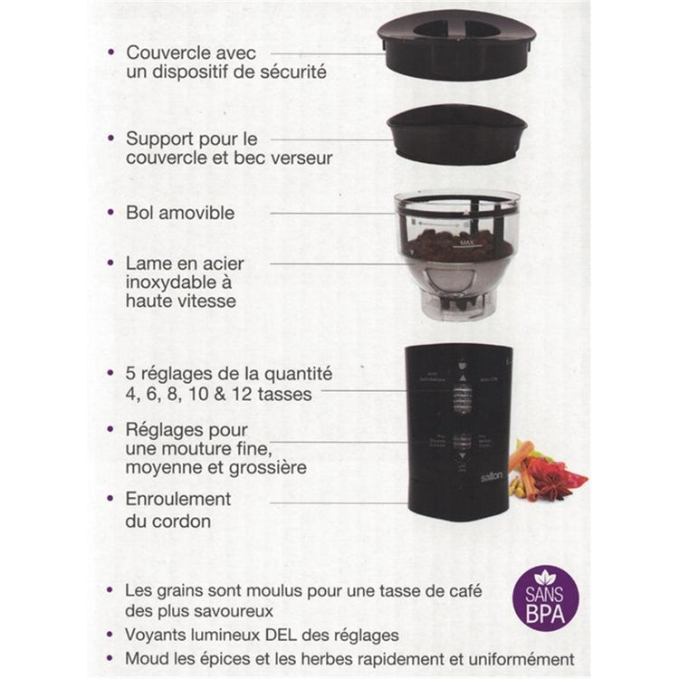 Salton CG1770 Moulin À Café intelligent - Simple Boutique