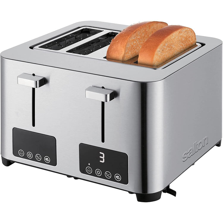 Salton ET2084 Grille-Pain à 4 Tranches Extra-Large, 6 Niveaux de Brunissage, 1500 Watts, Acier Inoxydable - Simple Boutique