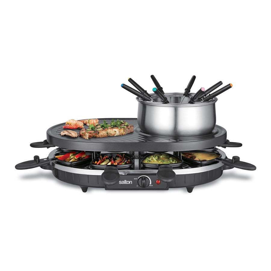Salton - Ensemble de Service à Fondue et Gril à Raclette, Comprend tout les Accessoires, Noir - Simple Boutique
