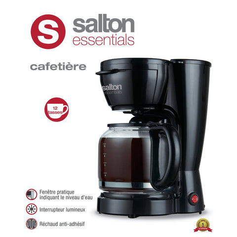 Salton Essentials EFC1774 - Cafetière 12 Tasses, 900 Watts, Noir