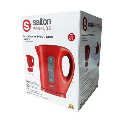 Salton Essentials EJK1821R - Bouilloire Électrique Sans-Fil, Capacité de 1.7 Litre, Rouge