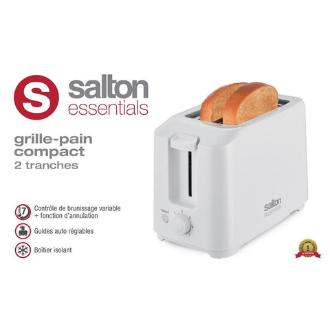 Salton Essentials - Grille-Pain Compact, Capacité de 2 Tranches, Blanc