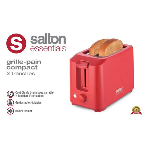 Salton Essentials - Grille-Pain Compact, Capacité de 2 Tranches, Rouge
