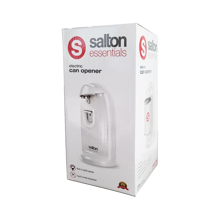 Salton Essentials - Ouvre-Boite Électrique avec Ouvre-Bouteille et Aiguiseur Intégré, Blanc - Simple Boutique