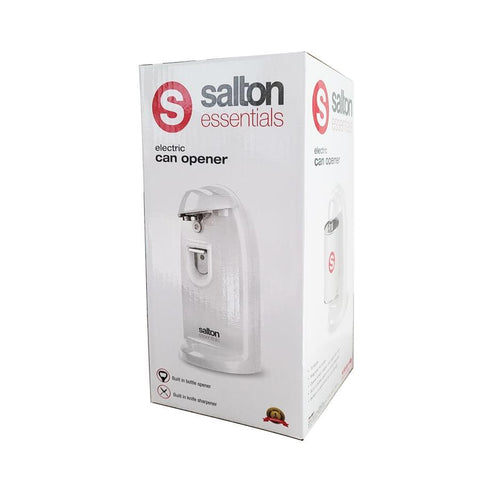 Salton Essentials - Ouvre-Boite Électrique avec Ouvre-Bouteille et Aiguiseur Intégré, Blanc