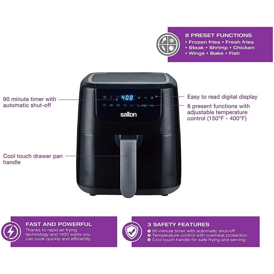 Salton - Friteuse Numérique à Air XL, Capacité de 5L, 1400W, avec 8 Fonctions Préprogrammées, Noir - Simple Boutique