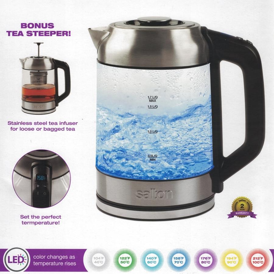 Salton GK1758 Bouilloire Électrique Sans Cordon 1.7 Litres Illuminée LED Changeant Selon la Température et Infuseur à Thé - Simple Boutique