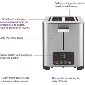 Salton - Grille-Pain à 2 Tranches Extra-Large, 6 Niveaux de Brunissage, 850 Watts, Acier Inoxydable - Simple Boutique