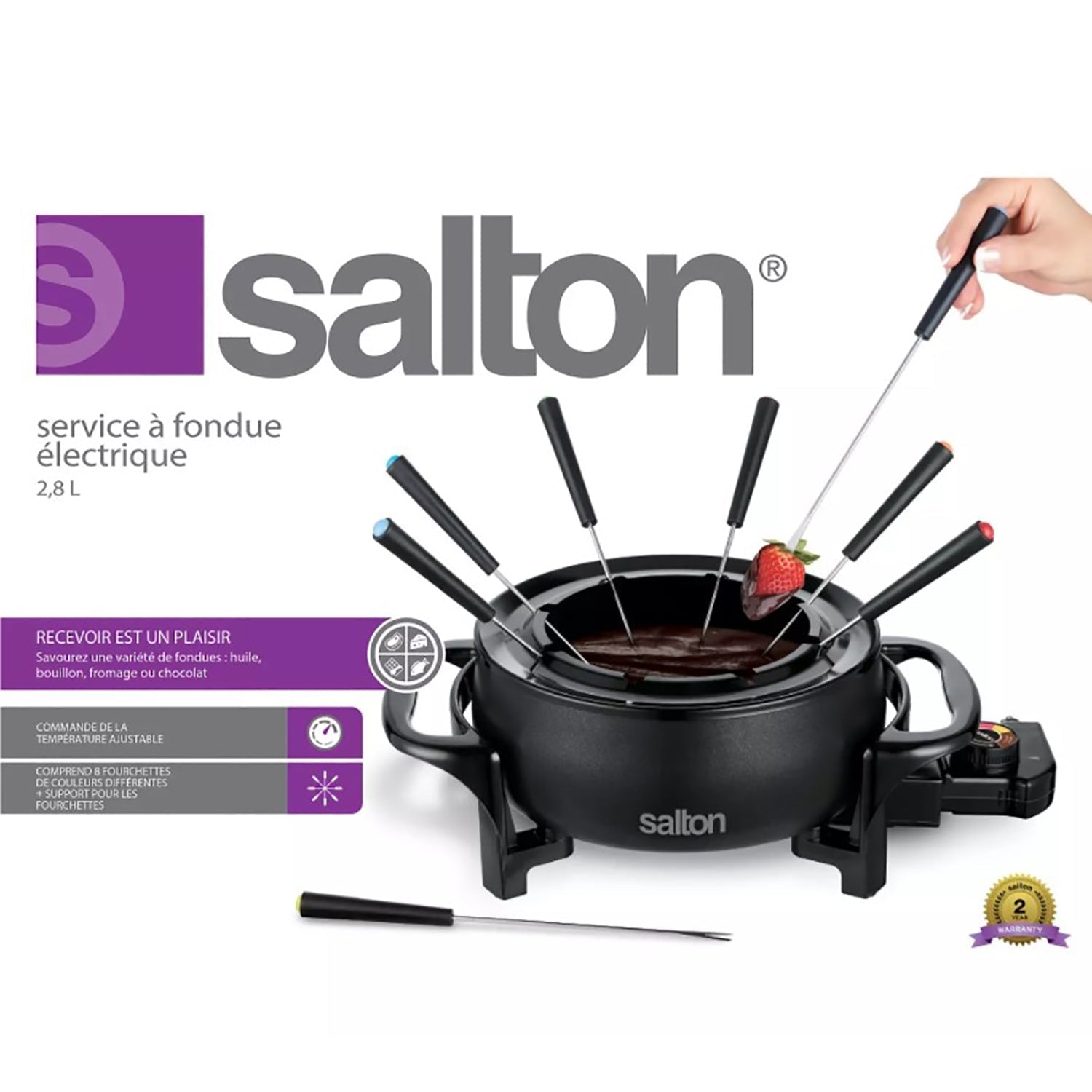 Salton - Service à Fondue Électrique avec Bol Anti-Adhésif de 2.8 Litres, 1000W, Noir - Simple Boutique