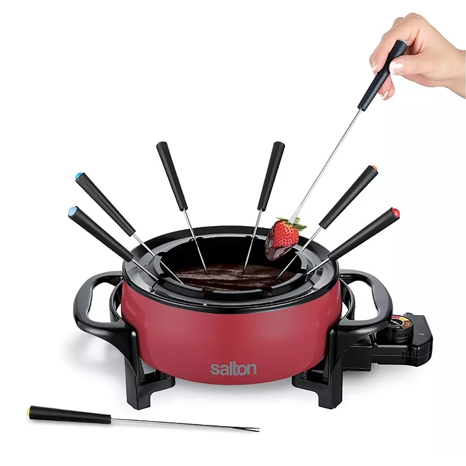 Salton - Service à Fondue Électrique avec Bol Anti-Adhésif de 2.8 Litres, 1000W, Rouge - Simple Boutique
