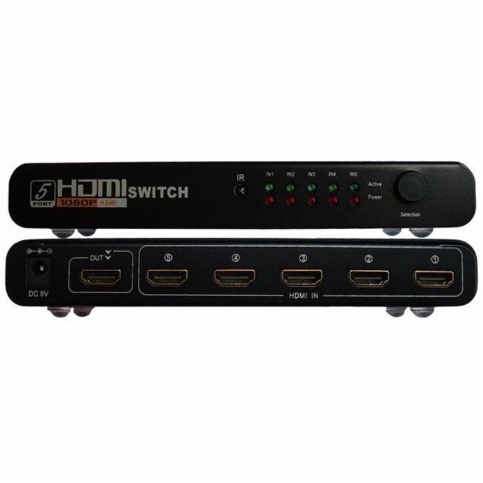 Sélecteur HDMI 5 Entrées 1 Sortie avec Télécommande 1080p Noir - Simple Boutique