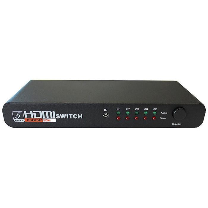 Sélecteur HDMI 5 Entrées 1 Sortie avec Télécommande 1080p Noir