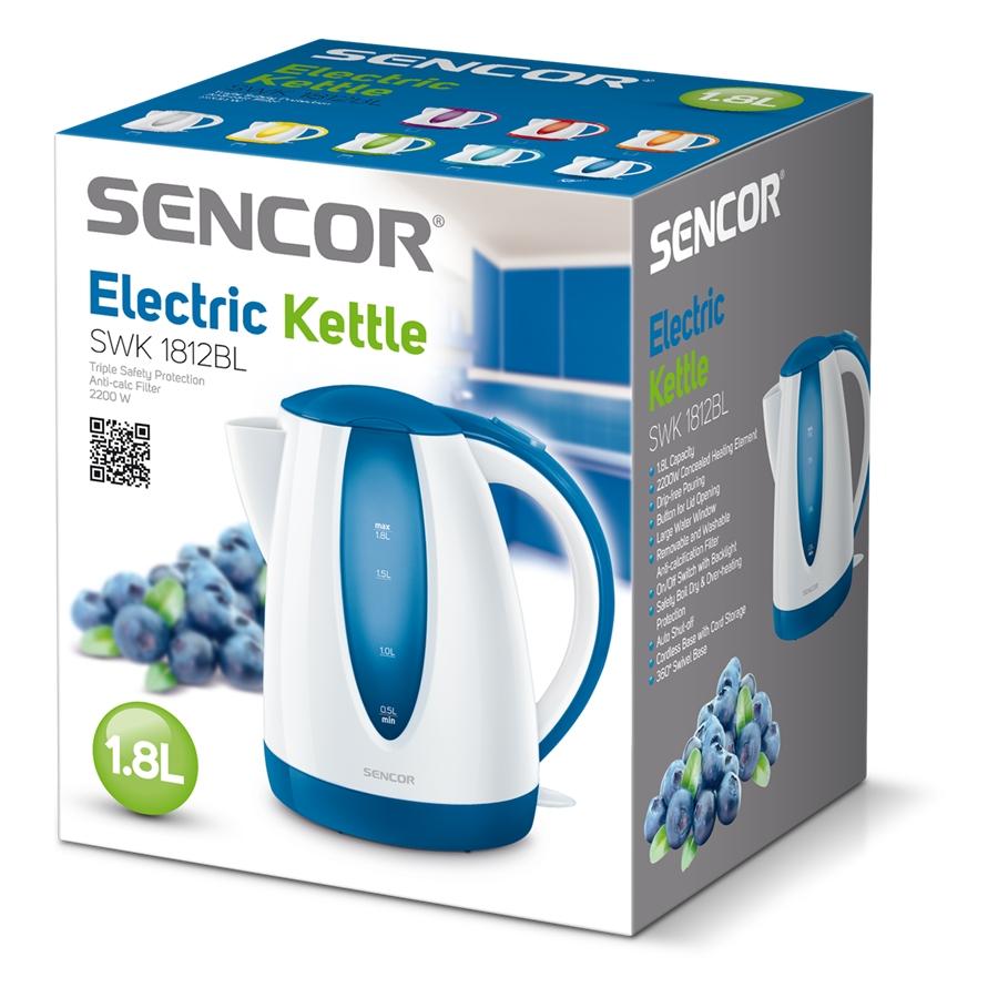 Sencor - Bouilloire Électrique avec Filtre Amovible, Capacité de 1.8 Litres, 1200W, Bleu - Simple Boutique