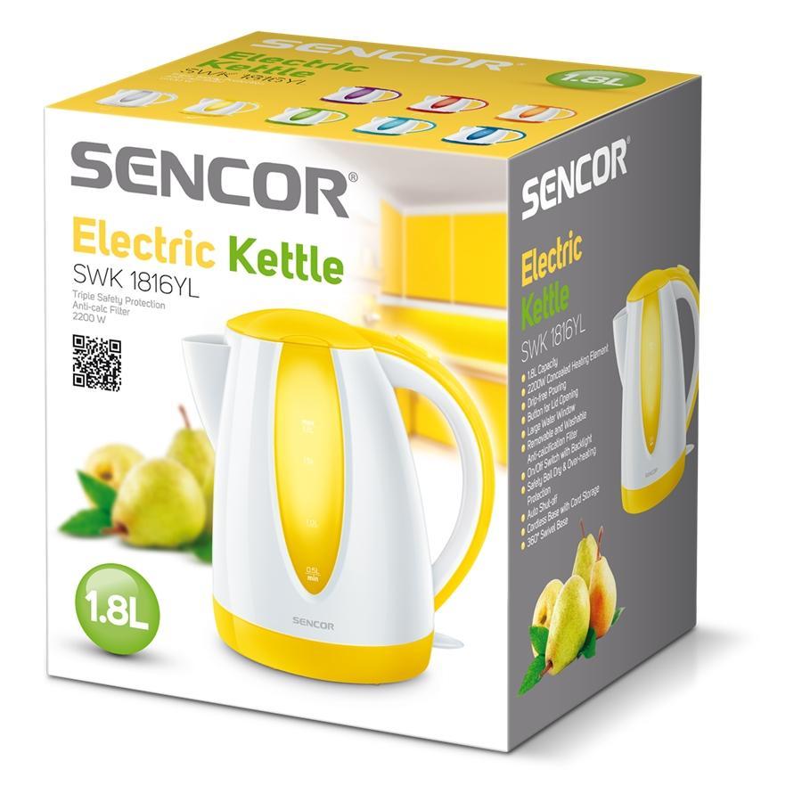 Sencor - Bouilloire Électrique avec Filtre Amovible, Capacité de 1.8 Litres, 1200W, Jaune - Simple Boutique