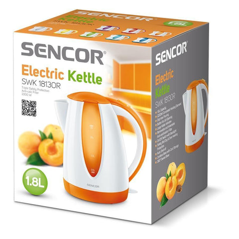 Sencor - Bouilloire Électrique avec Filtre Amovible, Capacité de 1.8 Litres, 1200W, Orange
